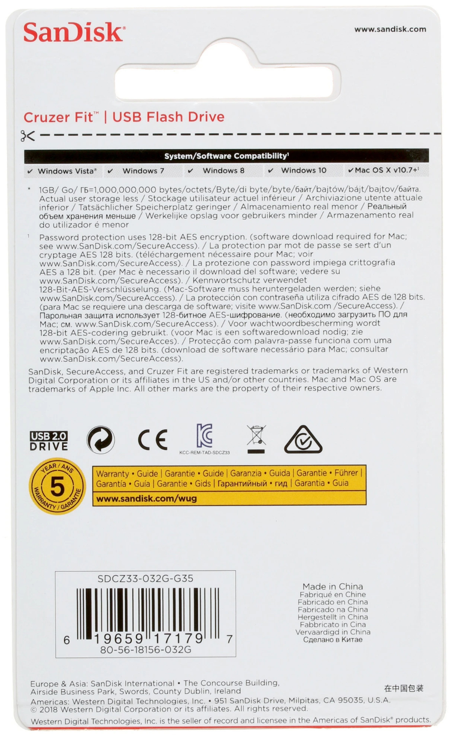 Память USB 32 ГБ Sandisk Cruzer Fit SDCZ33-032G-G35