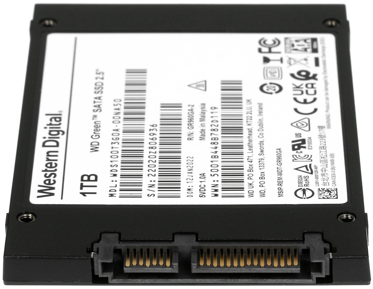 Твердотельный накопитель 1ТБ 2,5" SSD WD Green 3D NAND WDS100T3G0A 